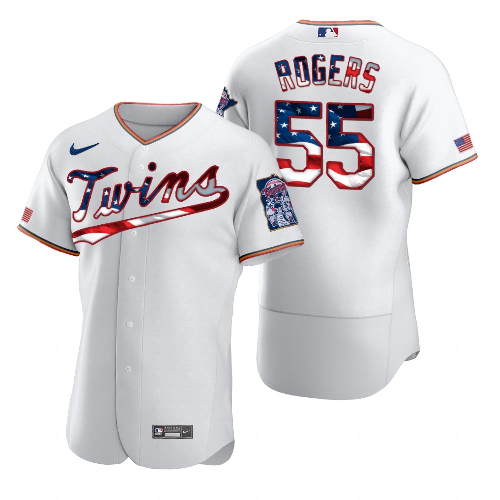 Minnesota Twins #55 Taylor Rogers Men Nike White Fluttering USA Flag Limited Edition Authentic MLB Jersey